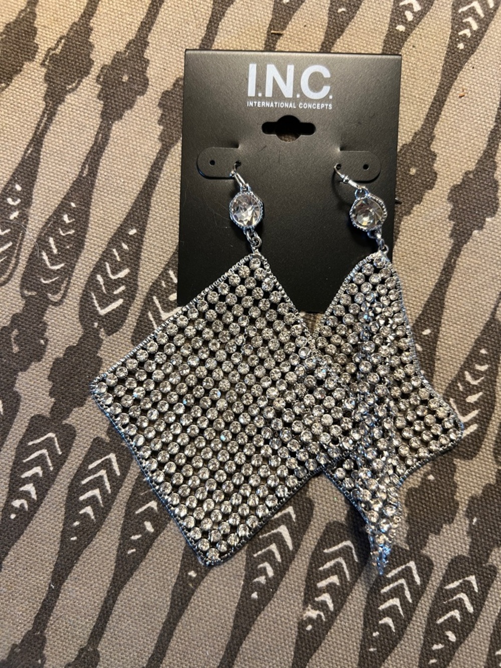 INC International Concepts Silver Crystal Square Drop Earrings